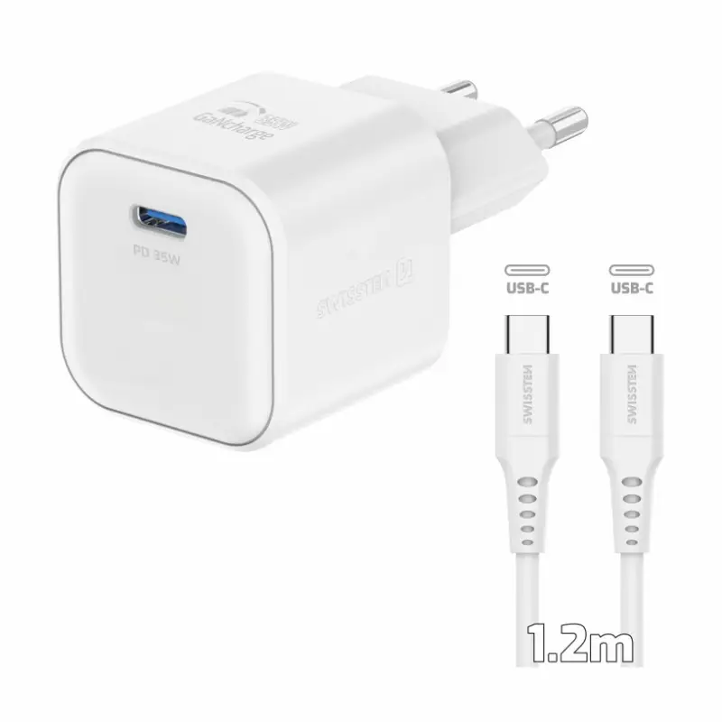 Finální Výprodej Swissten GaN 1X USB-C 35W + datový kabel USB-C 1,2 m