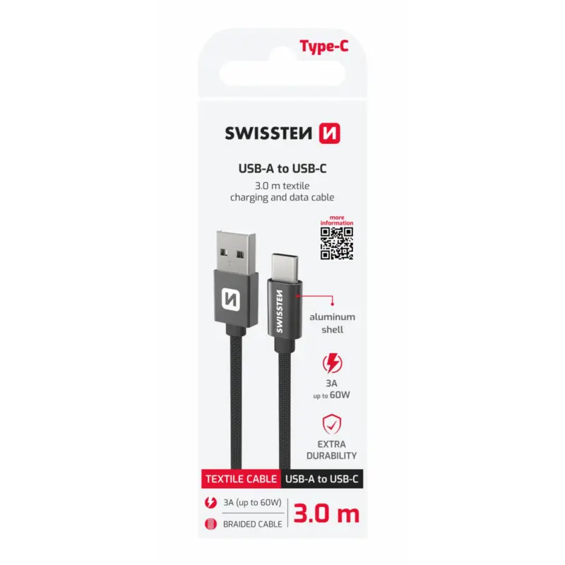 Nakupujte Hned Swissten Textile USB / USB-C 3 m