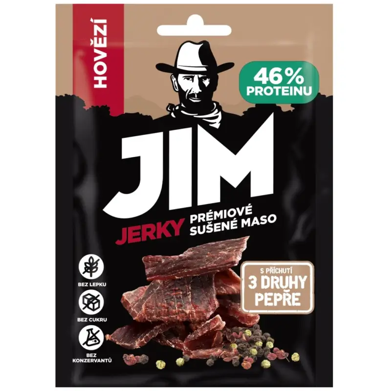 Jim Jerky Jerky hovězí 3 pepře 23g Koupit Online